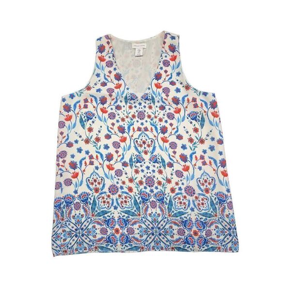 Adrienne Vittadini Tank Top Floral Flowy Blue Red V Neck Women's Size Medium - Picture 1 of 4
